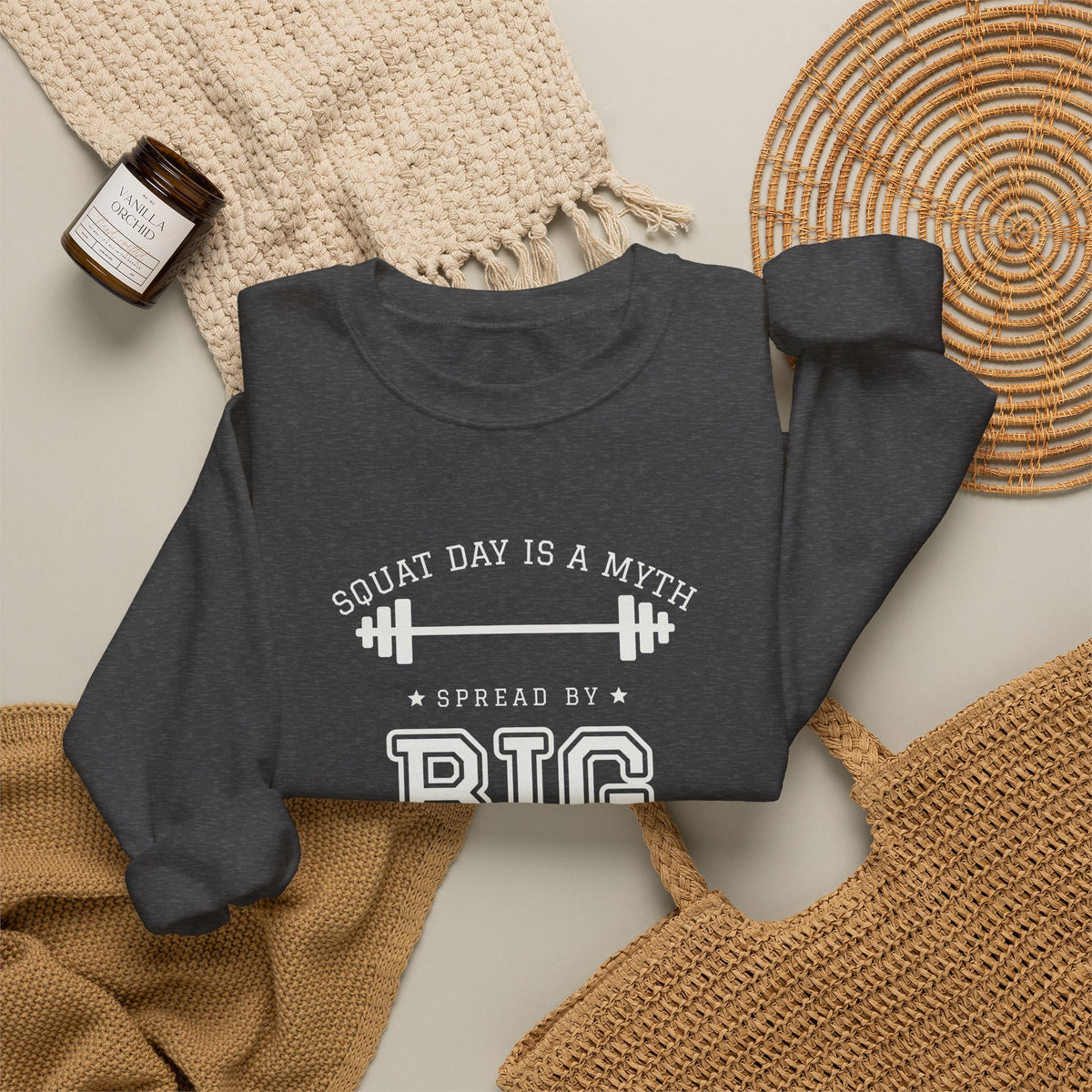 Squat Day Is a Myth Spread by Big Squat Crewneck Sweatshirt (Dark)