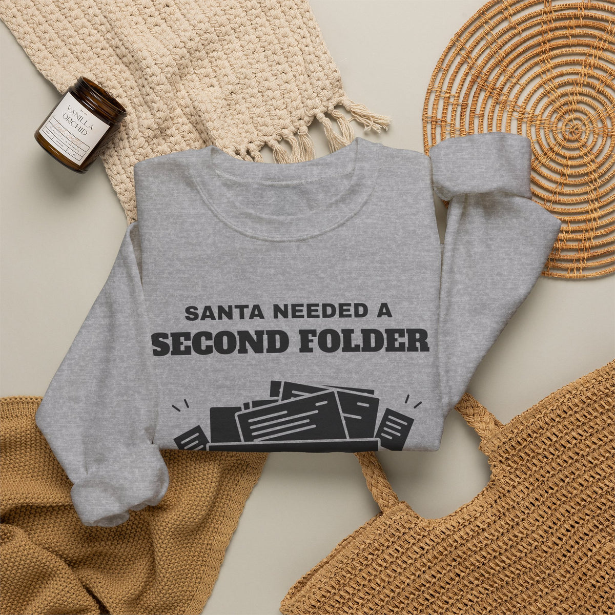 Santa Needed a Second Folder for Me Crewneck Sweatshirt (Light)