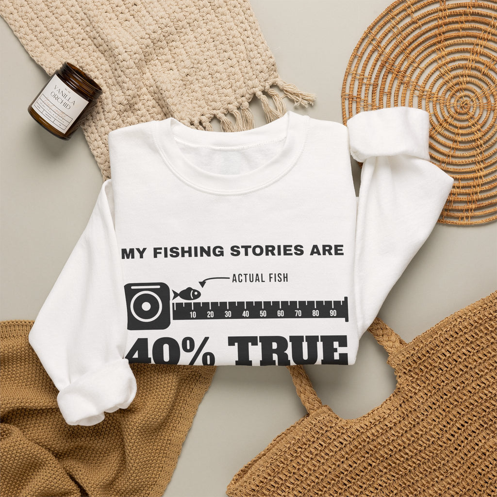 My Fishing Stories Are 40% True Crewneck Sweatshirt (Light)