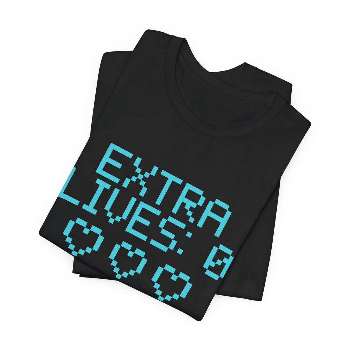 Extra Lives: 0. Confidence: Max Tee (Cyan)