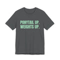 Ponytail Up. Weights Up Tee (Mint Green Ink)