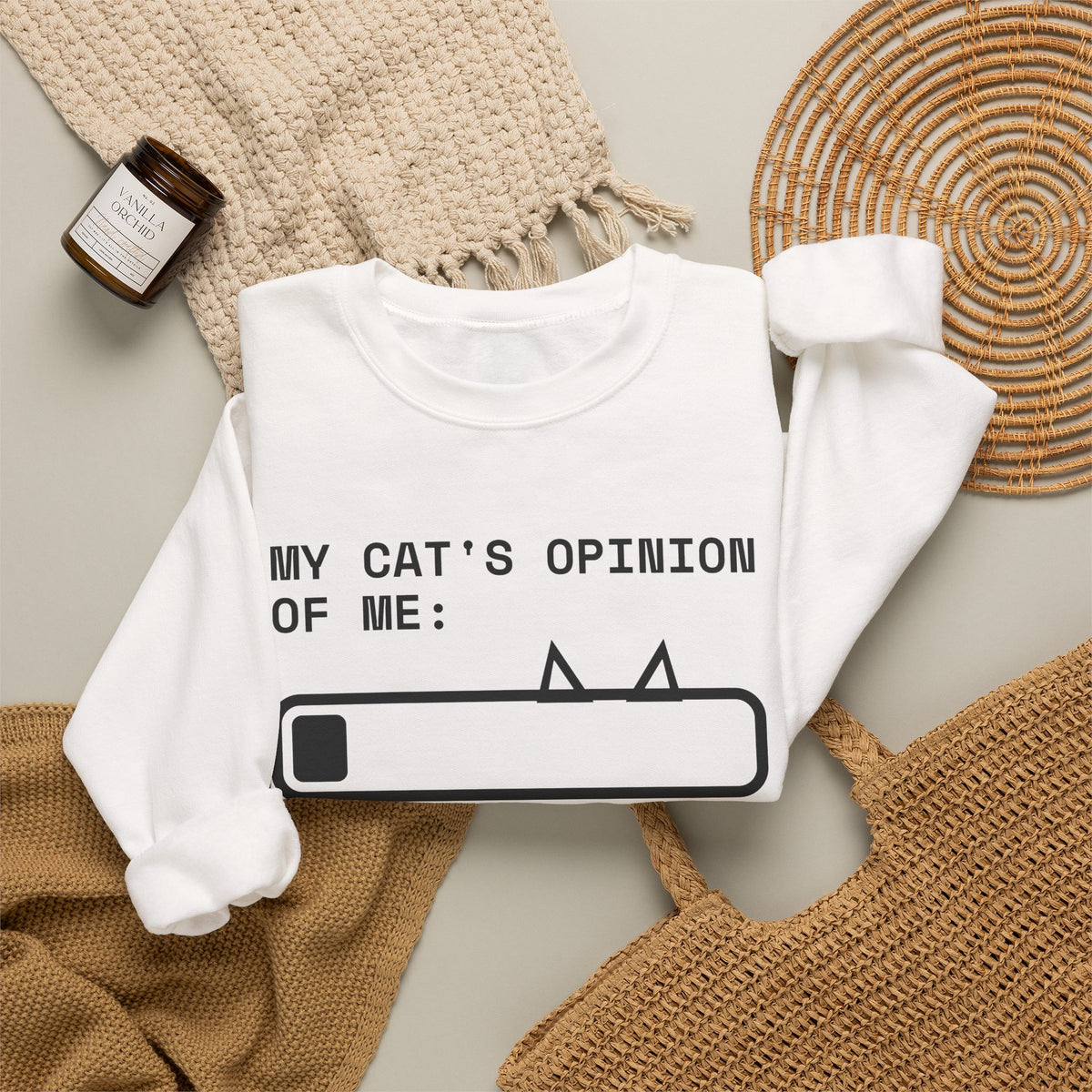 My Cat's Opinion of Me: Pending Crewneck Sweatshirt (Light)
