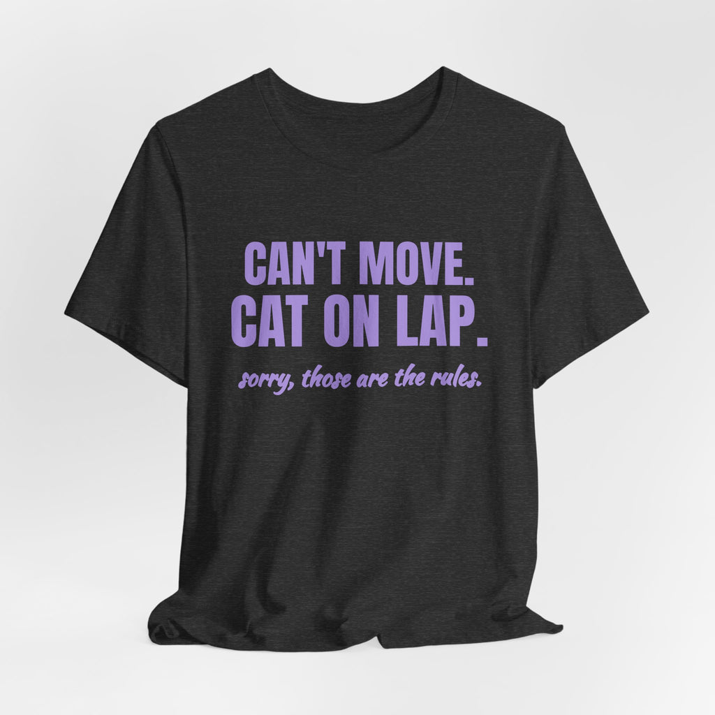 Can't Move. Cat on Lap Tee (Lavender)