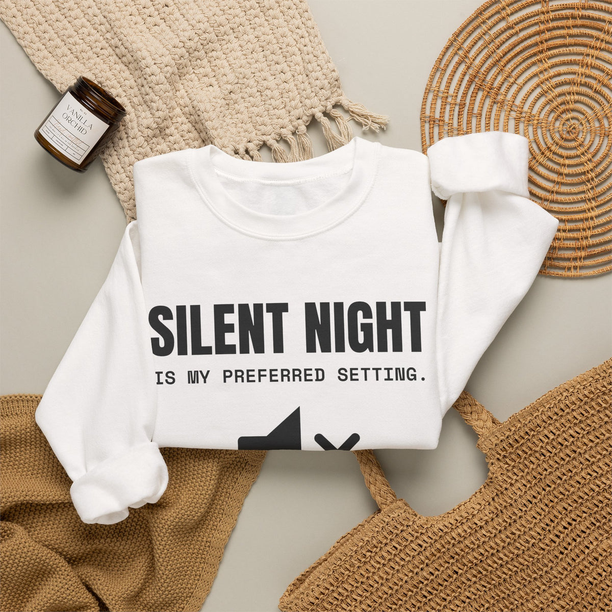 Silent Night Is My Preferred Setting Crewneck Sweatshirt (Light)