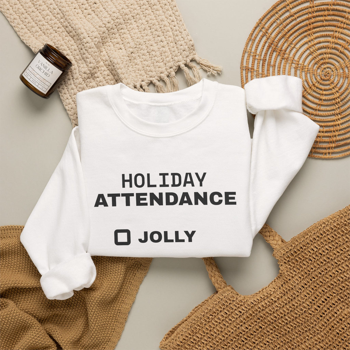 Holiday Attendance Checklist Crewneck Sweatshirt (Light)