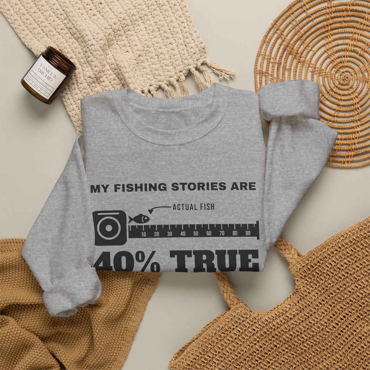 My Fishing Stories Are 40% True Crewneck Sweatshirt (Light)