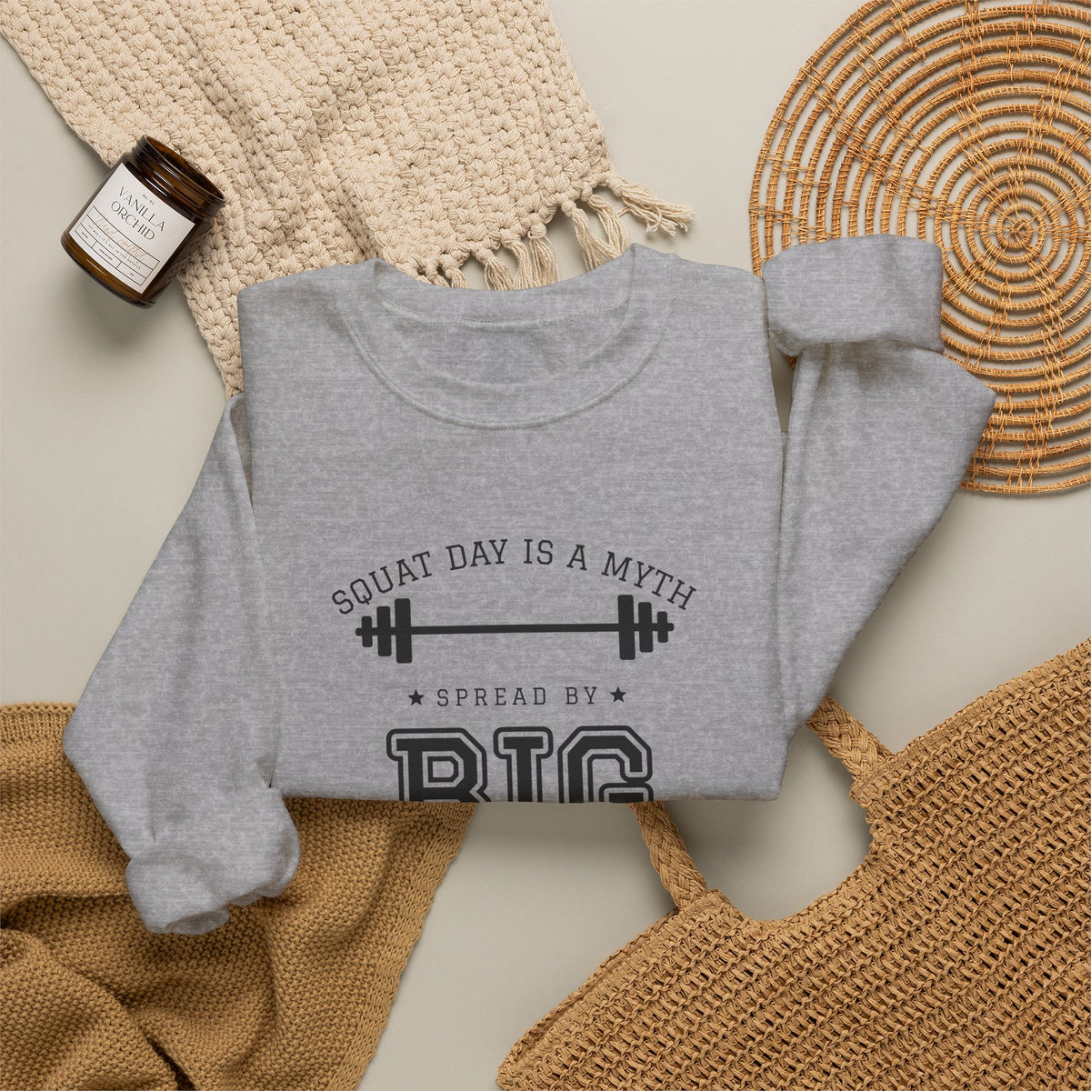 Squat Day Is a Myth Spread by Big Squat Crewneck Sweatshirt (Light)