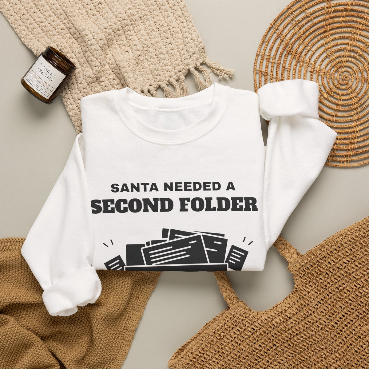 Santa Needed a Second Folder for Me Crewneck Sweatshirt (Light)
