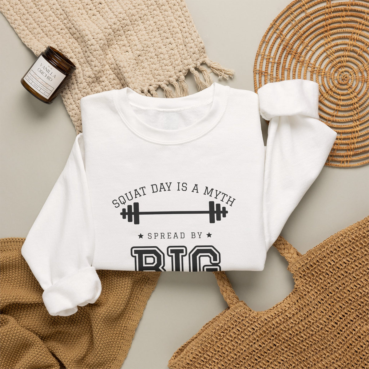 Squat Day Is a Myth Spread by Big Squat Crewneck Sweatshirt (Light)